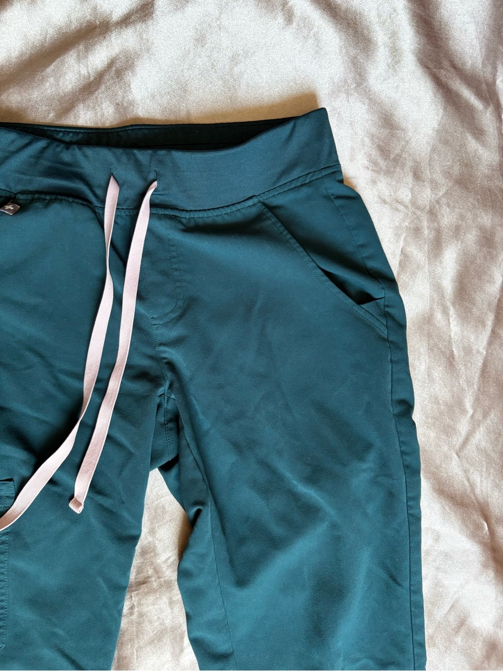 Figs Teal Jogger Scrub Pants with Pink Drawstring - Picture 4 of 10